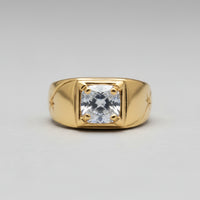 14K Gold 1.02 CTW Diamond Star-Etched Signet Ring