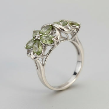 Peridot Double Flower Statement Ring