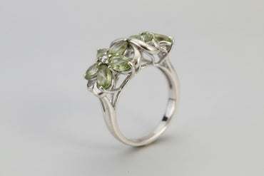 Peridot Double Flower Statement Ring