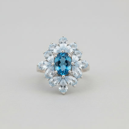 Blue Topaz Floral Statement Ring