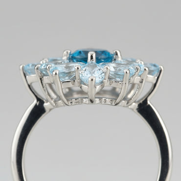 Blue Topaz Floral Statement Ring
