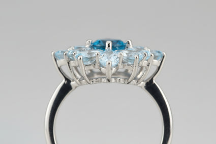 Blue Topaz Floral Statement Ring