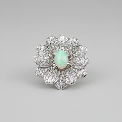 Radiant Bloom Opal & CZ Flower Ring