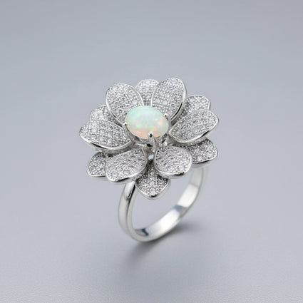 Radiant Bloom Opal & CZ Flower Ring