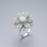 Radiant Bloom Opal & CZ Flower Ring