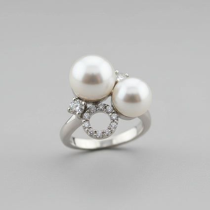 Double Pearl & Halo Orbit Ring