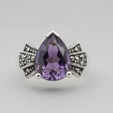 Art Deco Pear Amethyst & Marcasite-Style Ring