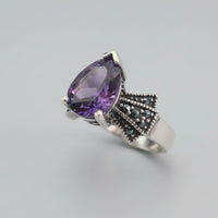 Art Deco Pear Amethyst & Marcasite-Style Ring