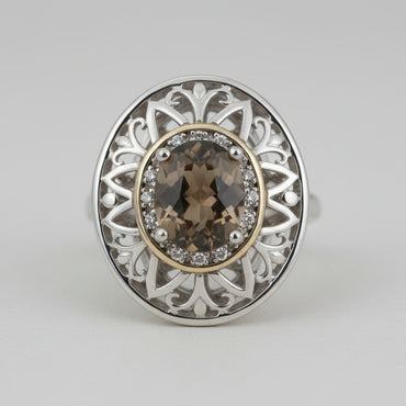 Victorian Filigree Smoky Quartz & Diamond Ring