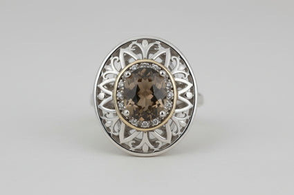 Victorian Filigree Smoky Quartz & Diamond Ring