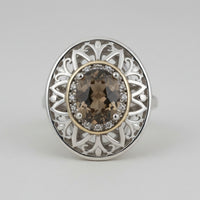Victorian Filigree Smoky Quartz & Diamond Ring