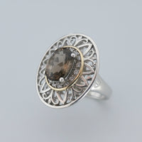 Victorian Filigree Smoky Quartz & Diamond Ring