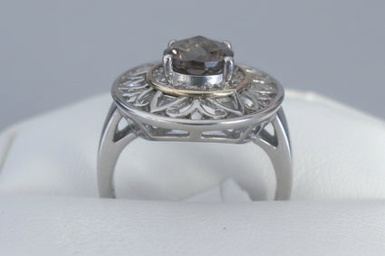 Victorian Filigree Smoky Quartz & Diamond Ring