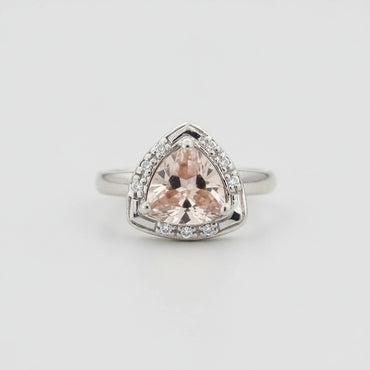 Silvertone Champagne Trillion Halo Ring