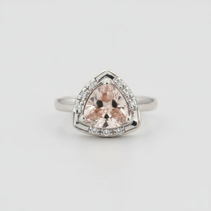 Silvertone Champagne Trillion Halo Ring