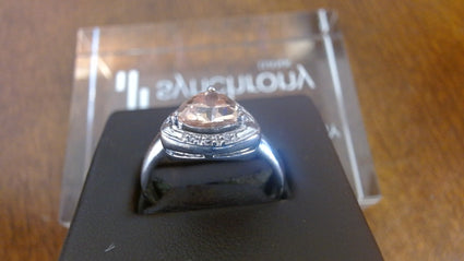 Silvertone Champagne Trillion Halo Ring