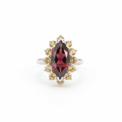 Garnet & Citrine Marquise Halo Ring