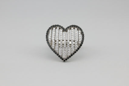 Midnight Monochromatic Striped Heart Ring