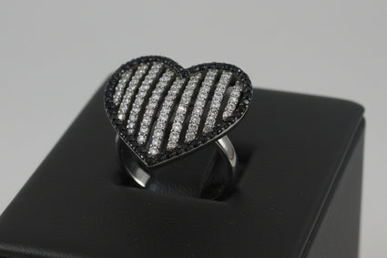 Midnight Monochromatic Striped Heart Ring