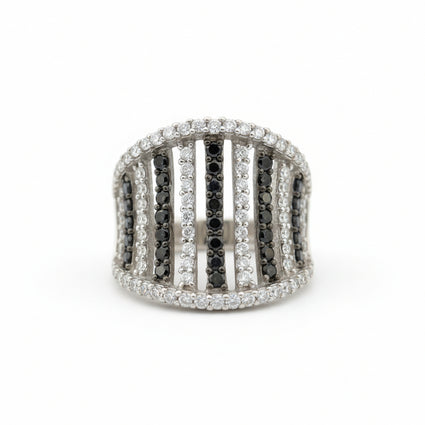 Cage Ring with Black & White Cubic Zirconia