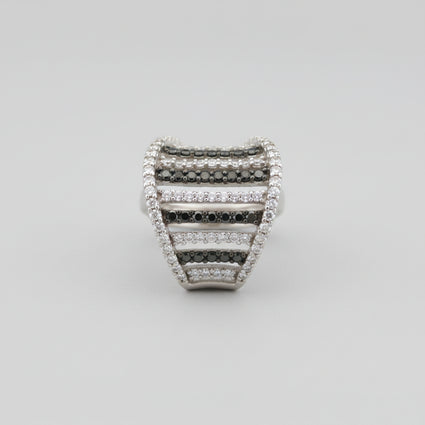 Cage Ring with Black & White Cubic Zirconia