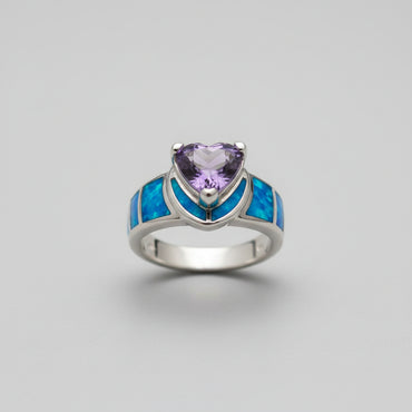 Opal Inlay & Amethyst-Tone Ring