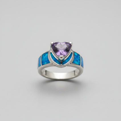 Opal Inlay & Amethyst-Tone Ring