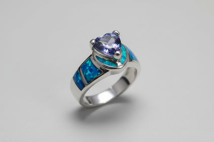 Opal Inlay & Amethyst-Tone Ring