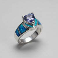 Opal Inlay & Amethyst-Tone Ring