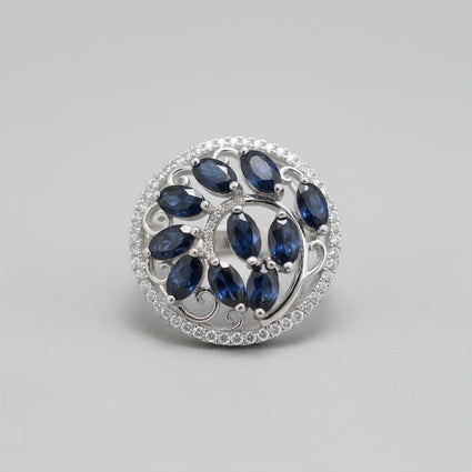 Sterling Silver Blue Sapphire-Style Cluster Statement Ring