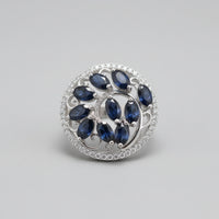 Sterling Silver Blue Sapphire-Style Cluster Statement Ring