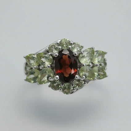 Mozambique Garnet and Peridot Statement Ring