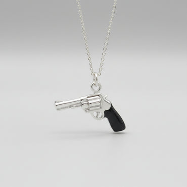 Silver Revolver Charm with Enameled Grip