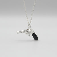 Silver Revolver Charm with Enameled Grip