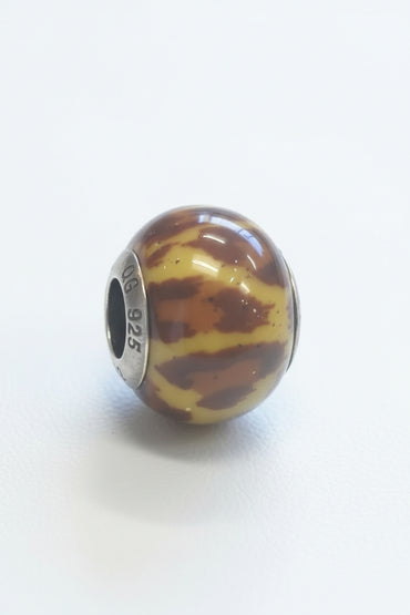 Leopard Print Murano Glass & Sterling Silver Bead