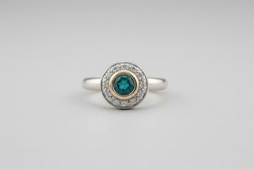 Bezel-Set Emerald & Diamond Halo Ring