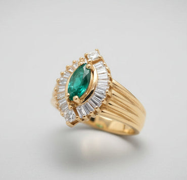 Marquise Emerald & .60ctw Diamond Ballerina Ring