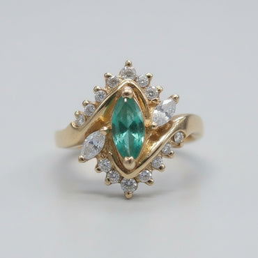 Marquise Emerald & Diamond Bypass Halo Ring