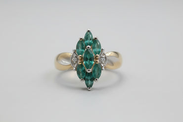 Vintage-Style Marquise Emerald Cluster Shield Ring