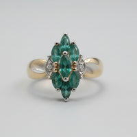 Vintage-Style Marquise Emerald Cluster Shield Ring
