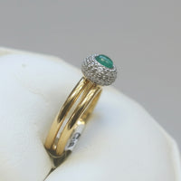 Oval Cabochon Emerald & Diamond Halo Statement Ring