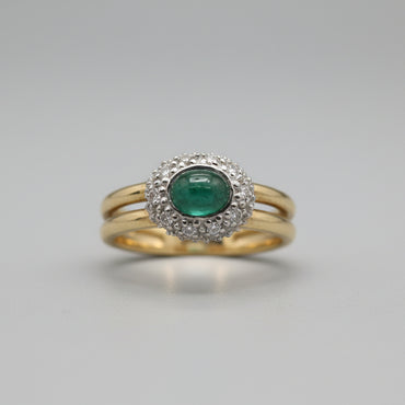 Oval Cabochon Emerald & Diamond Halo Statement Ring