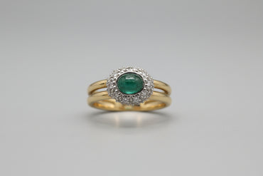 Oval Cabochon Emerald & Diamond Halo Statement Ring