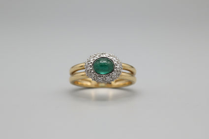 Oval Cabochon Emerald & Diamond Halo Statement Ring