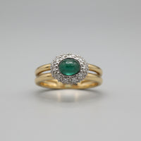 Oval Cabochon Emerald & Diamond Halo Statement Ring