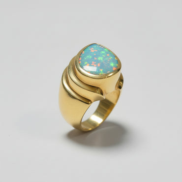 Created Black Opal & Diamond Teardrop Ring