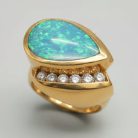 Created Black Opal & Diamond Teardrop Ring