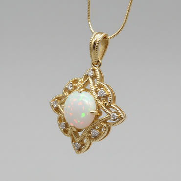 Created Opal & White Sapphire Filigree Pendant