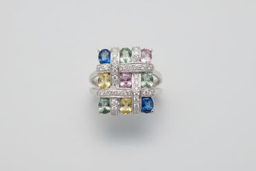 Multi-Sapphire & Diamond "Woven" Statement Ring