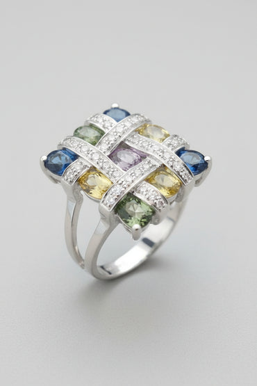Multi-Sapphire & Diamond "Woven" Statement Ring